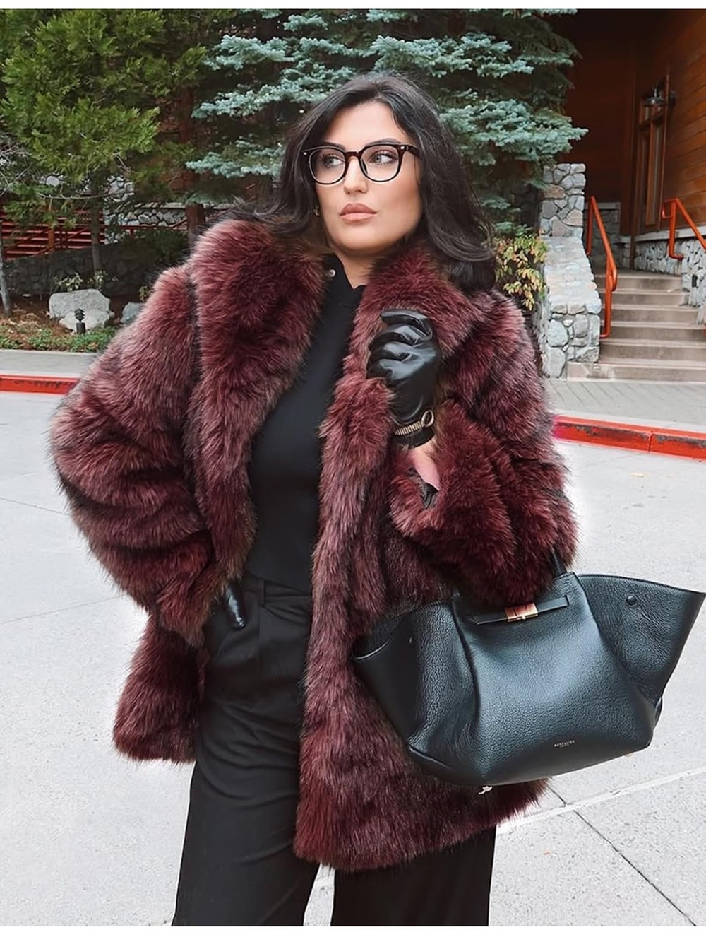 Plush Burgundy Faux Fur Coat soft plush shaggy coat